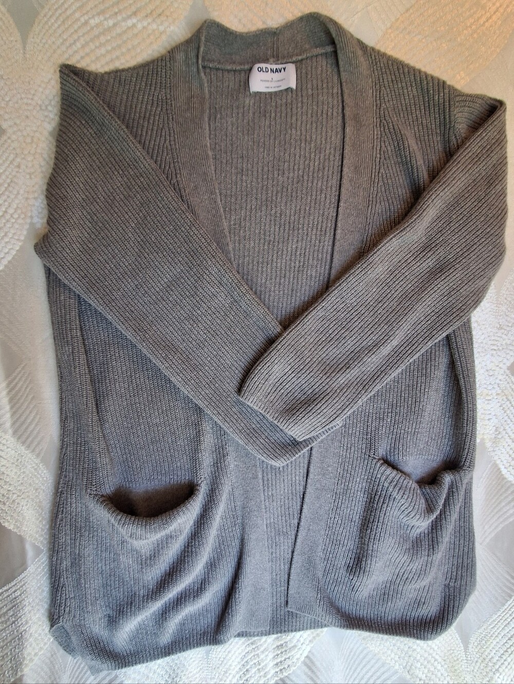 Old Navy Gray Ribbed Open-Front Cardigan with Pockets